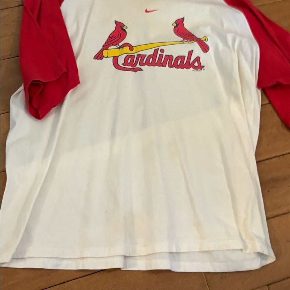 Vintage St, Louis Cardinals Nike Red and White Cardinals Raglan Tee Red Bird